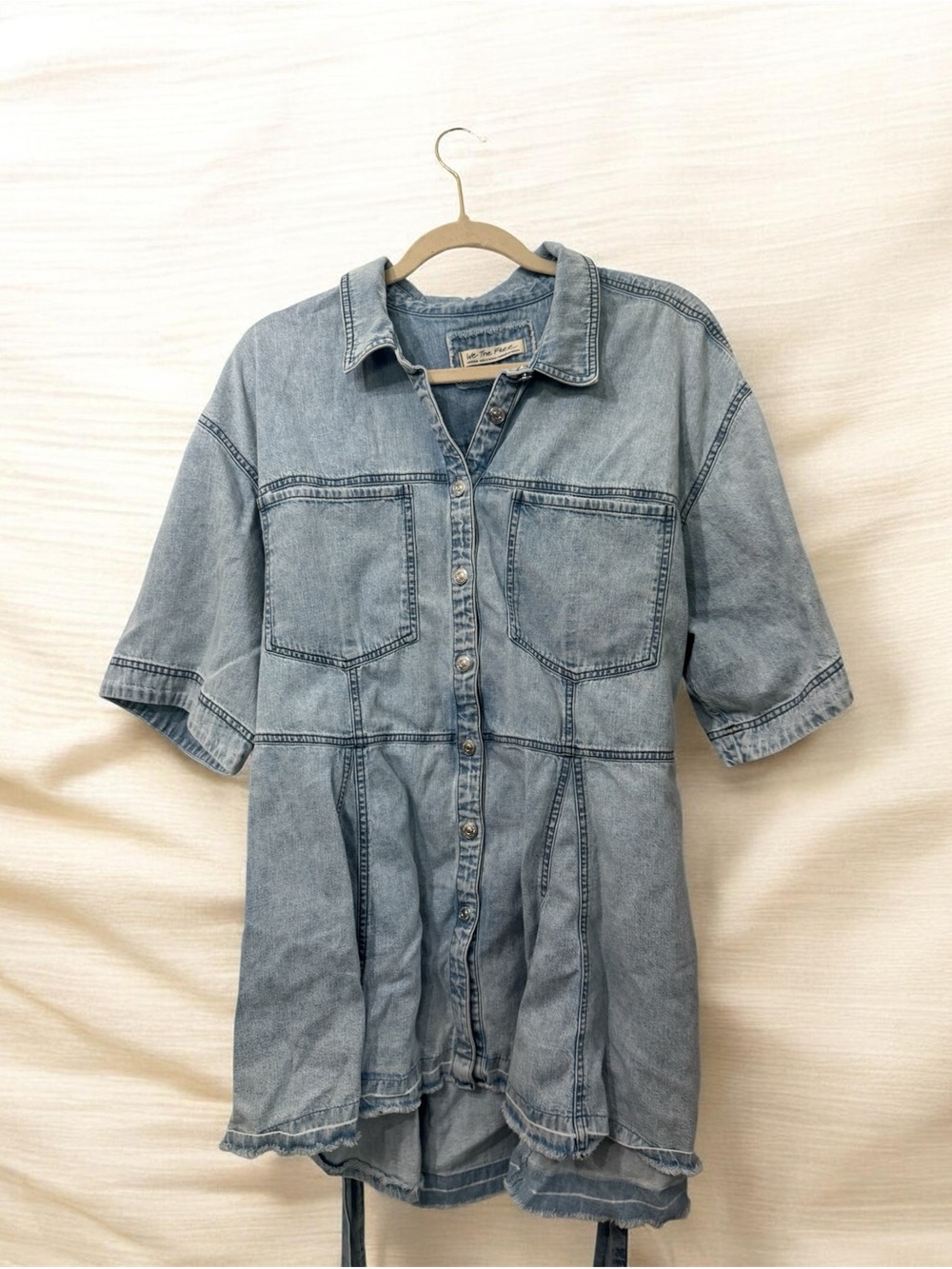 We The Free - Free People Light Blue Denim Tunic Shirt Dress Sz L NWOT - Picture 3 of 9